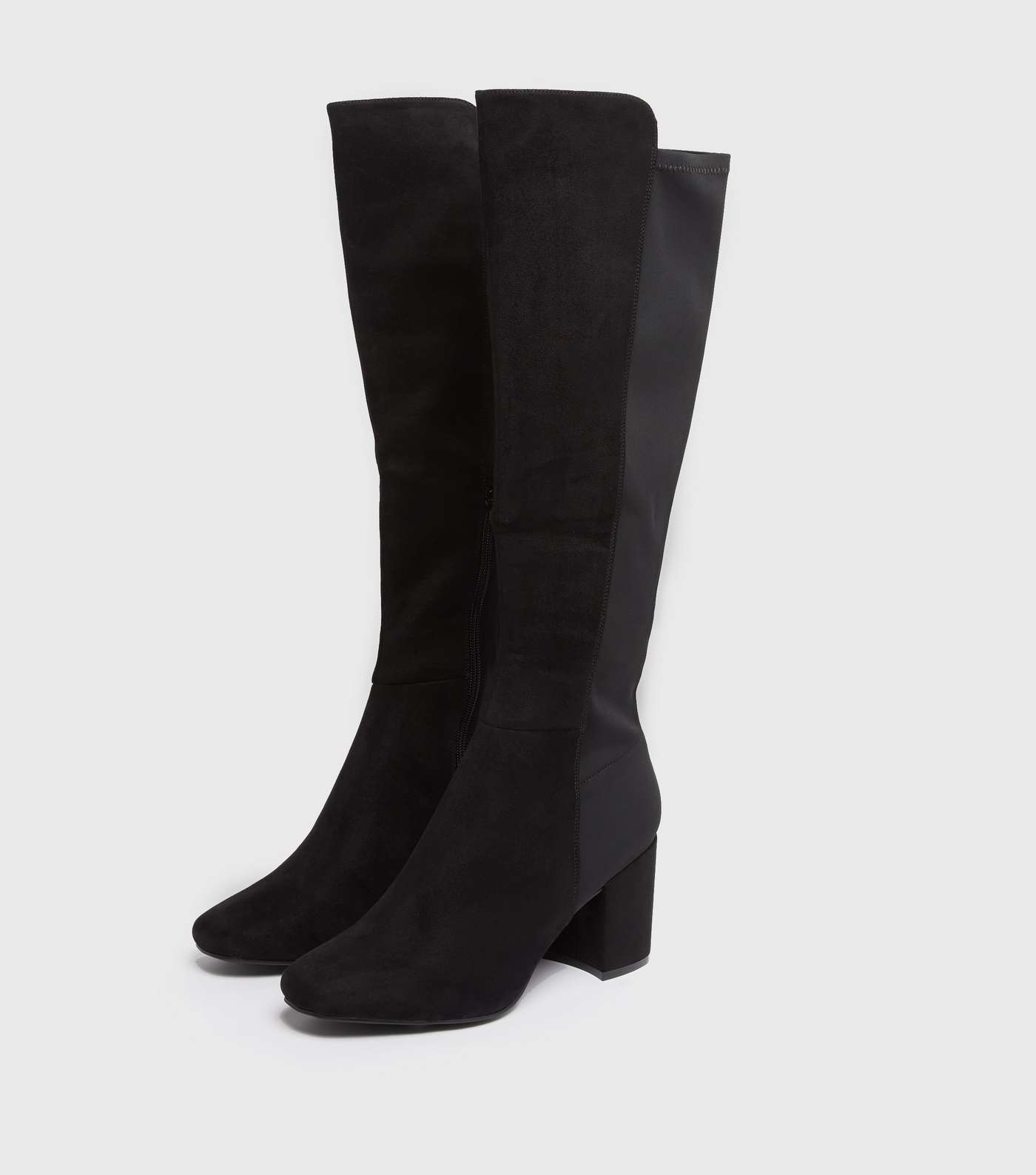 Wide Fit Black Stretch Back Knee High Boots Image 2
