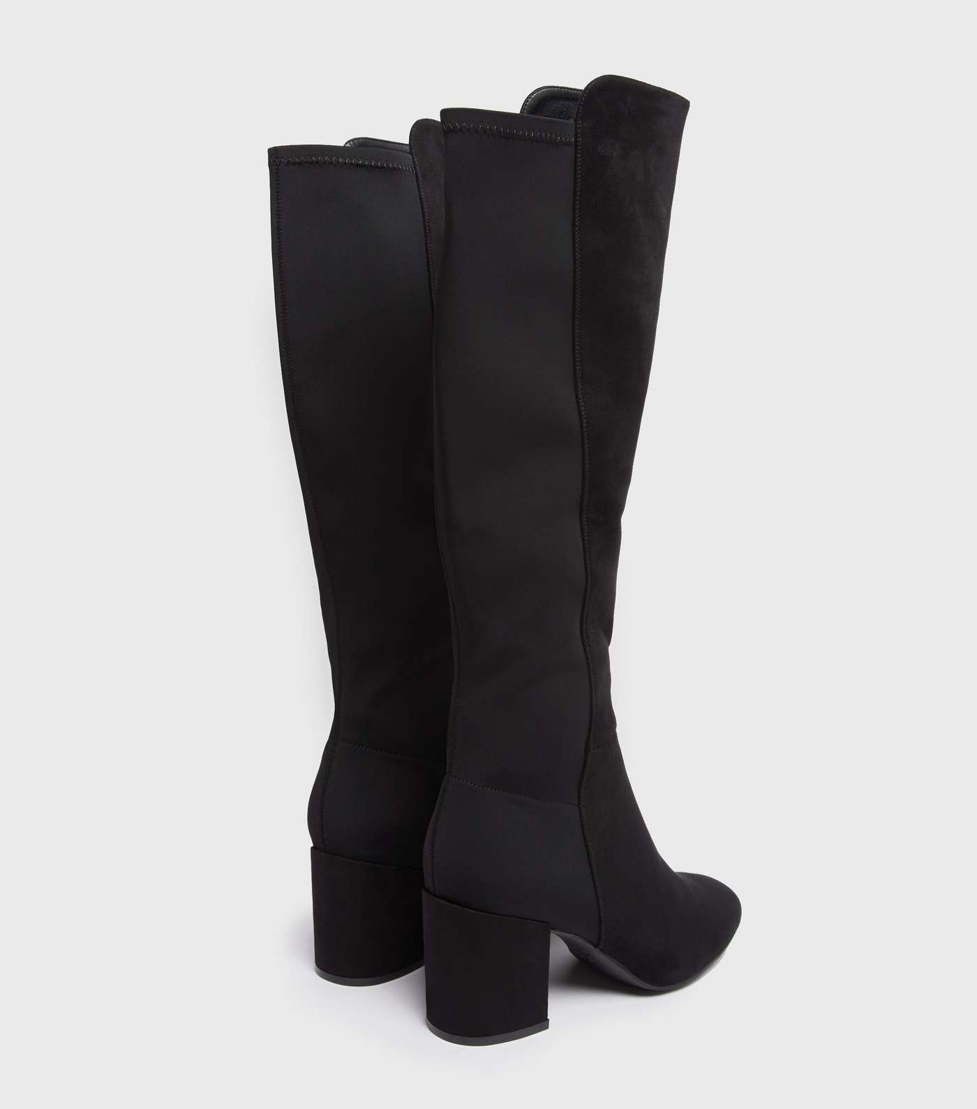 Wide Fit Black Stretch Back Knee High Boots Image 4