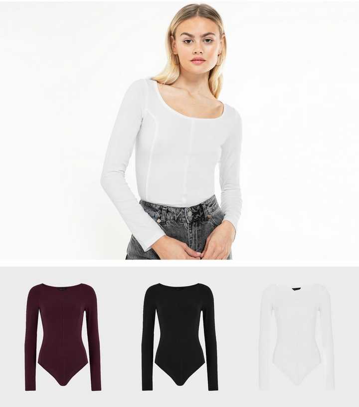 3 Pack Multicoloured Seamed Long Sleeve Bodysuits 