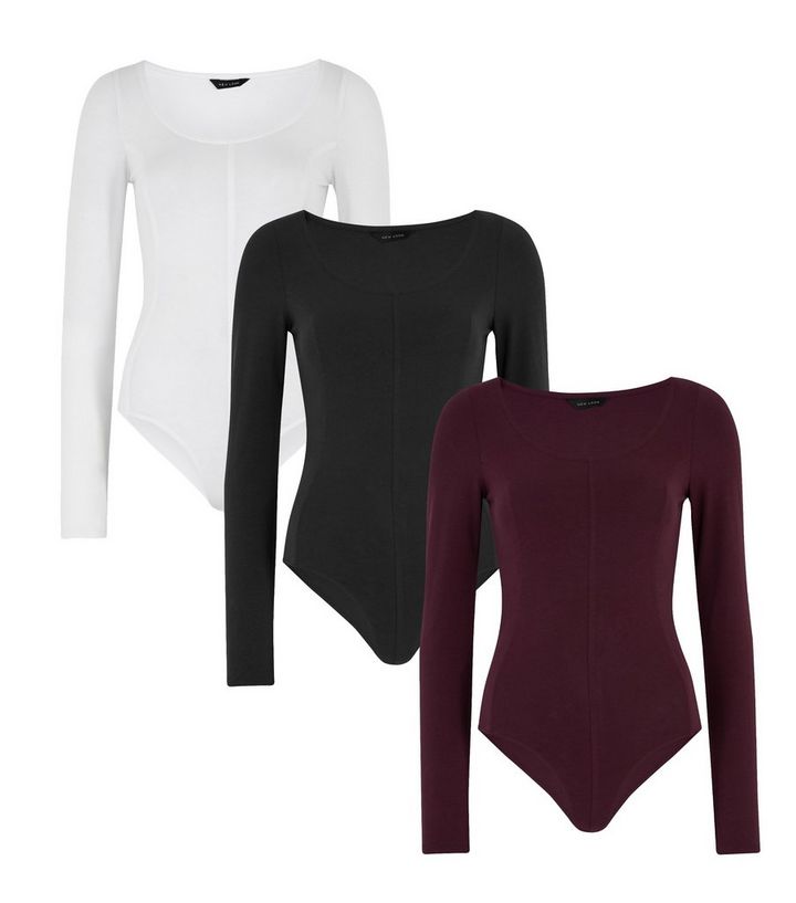 3 Pack Multicoloured Seamed Long Sleeve Bodysuits New Look