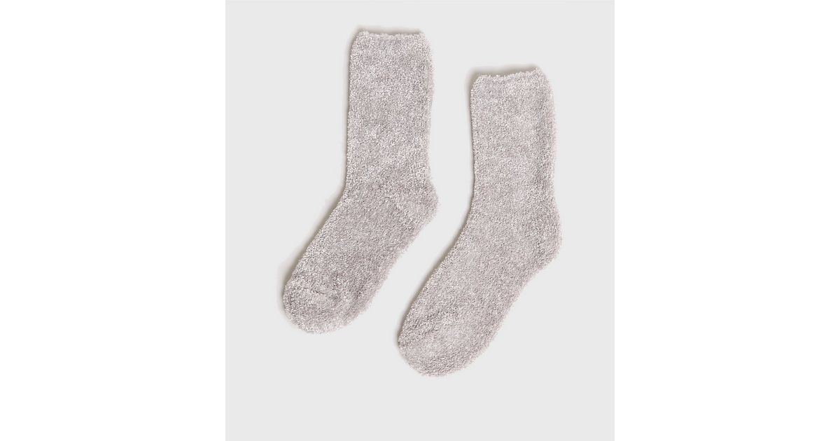 Grey Super Soft Bouclé Slipper Socks New Look