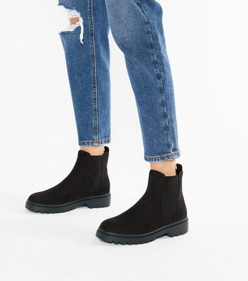 Black Suedette Chunky Chelsea Boots 