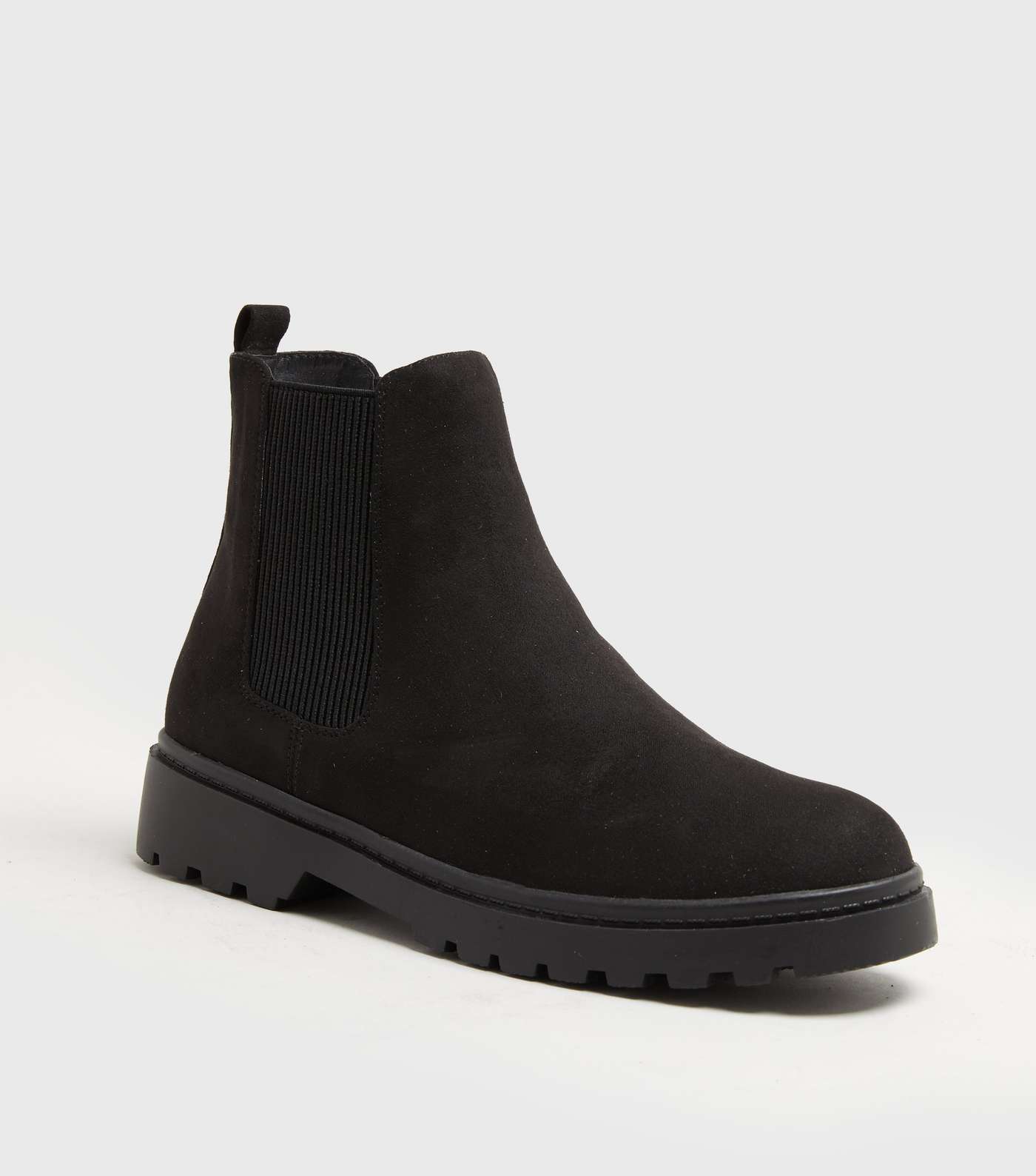 Wide Fit Black Suedette Chunky Chelsea Boots Image 3