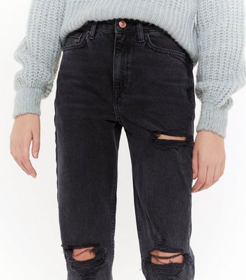 cheap black ripped mom jeans