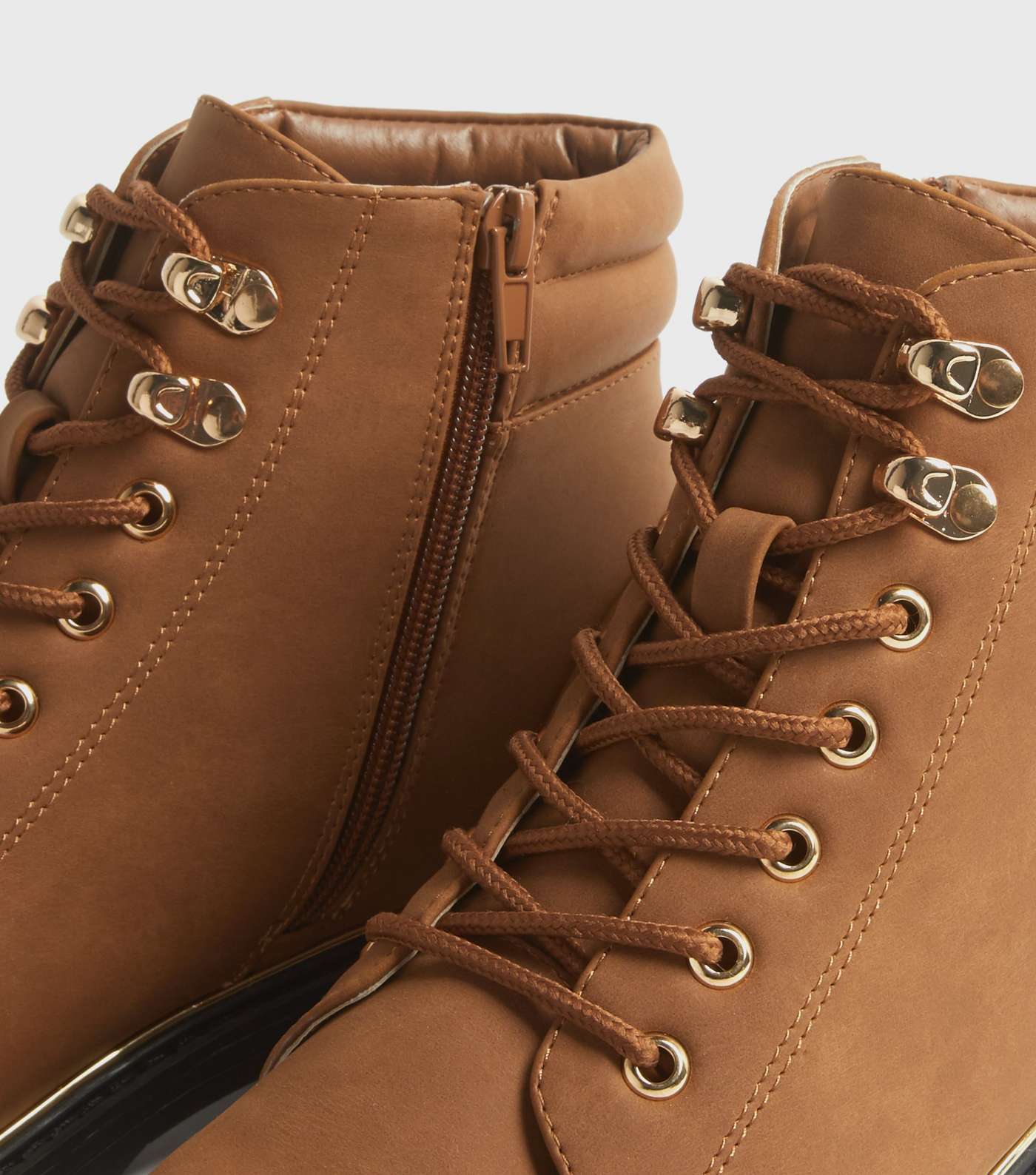 Wide Fit Tan Suedette Piped Lace Up Boots  Image 3