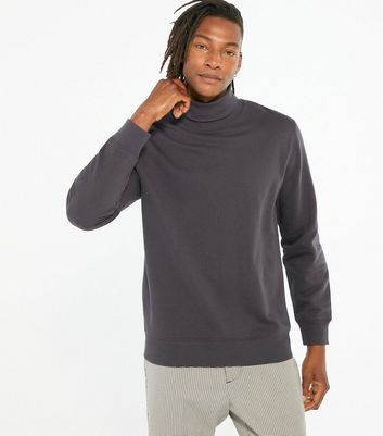 Image of Dark Grey Roll Neck Long Sleeve Sweatshirt New Look