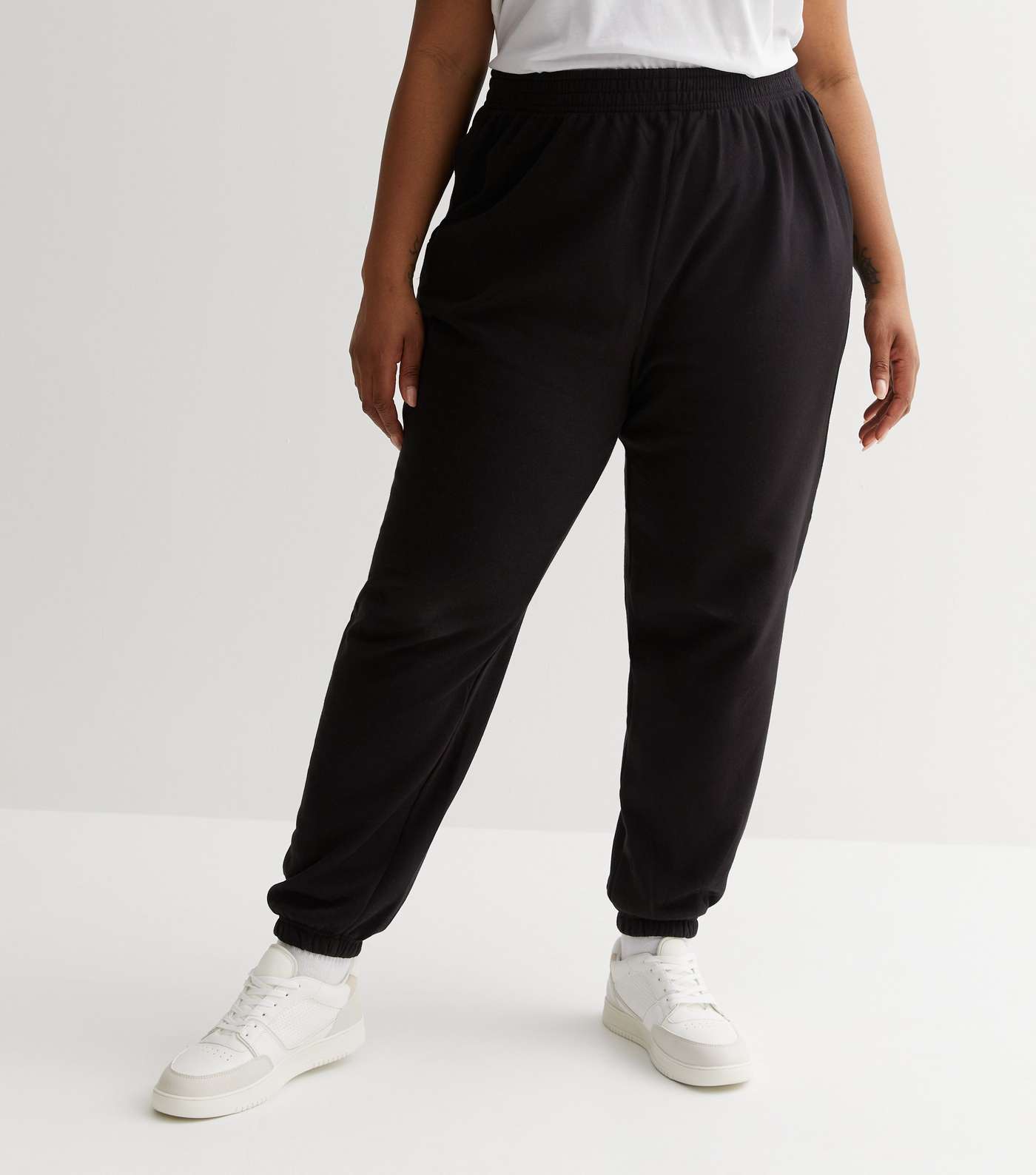 Curves Black Jersey Cuffed Joggers Image 2