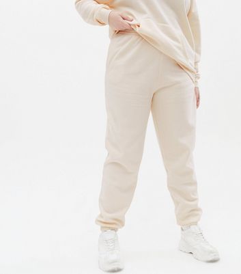 Curves Cream Jersey Cuffed Joggers New Look