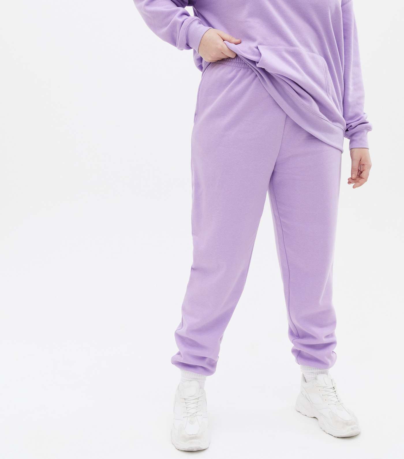 Curves Lilac Jersey Cuffed Joggers Image 2