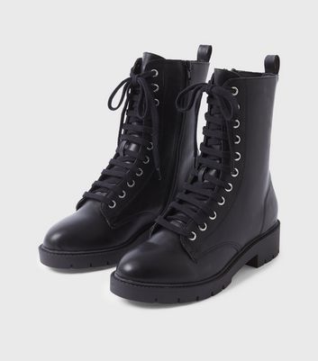 Black Flat Lace Up High Ankle Boots 