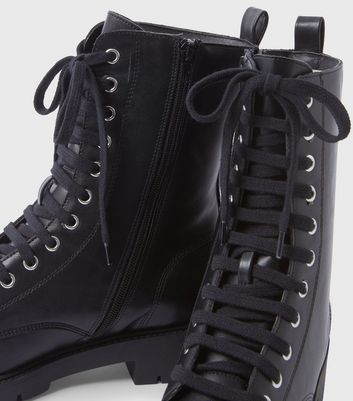 Image of Black Flat Lace Up High Ankle Boots New Look Vegan
