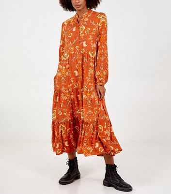 Blue Vanilla Orange Paisley Tiered Maxi Dress | New Look