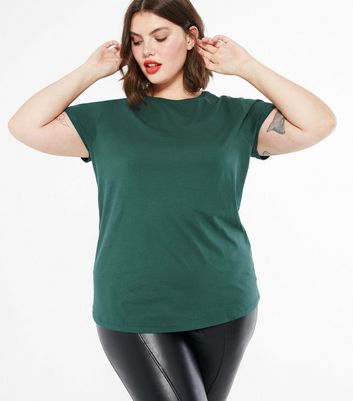 Curves Green Plain T-Shirt | New Look