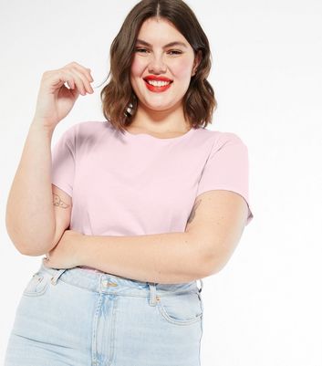 Curves Mid Pink Plain T-Shirt | New Look