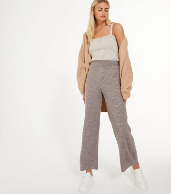 Wide Leg Ribbed Knit Trousers 