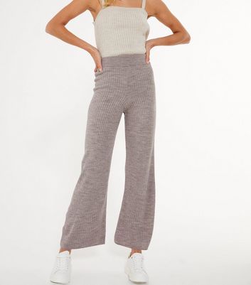 Petite Stone Wide Leg Ribbed Knit 