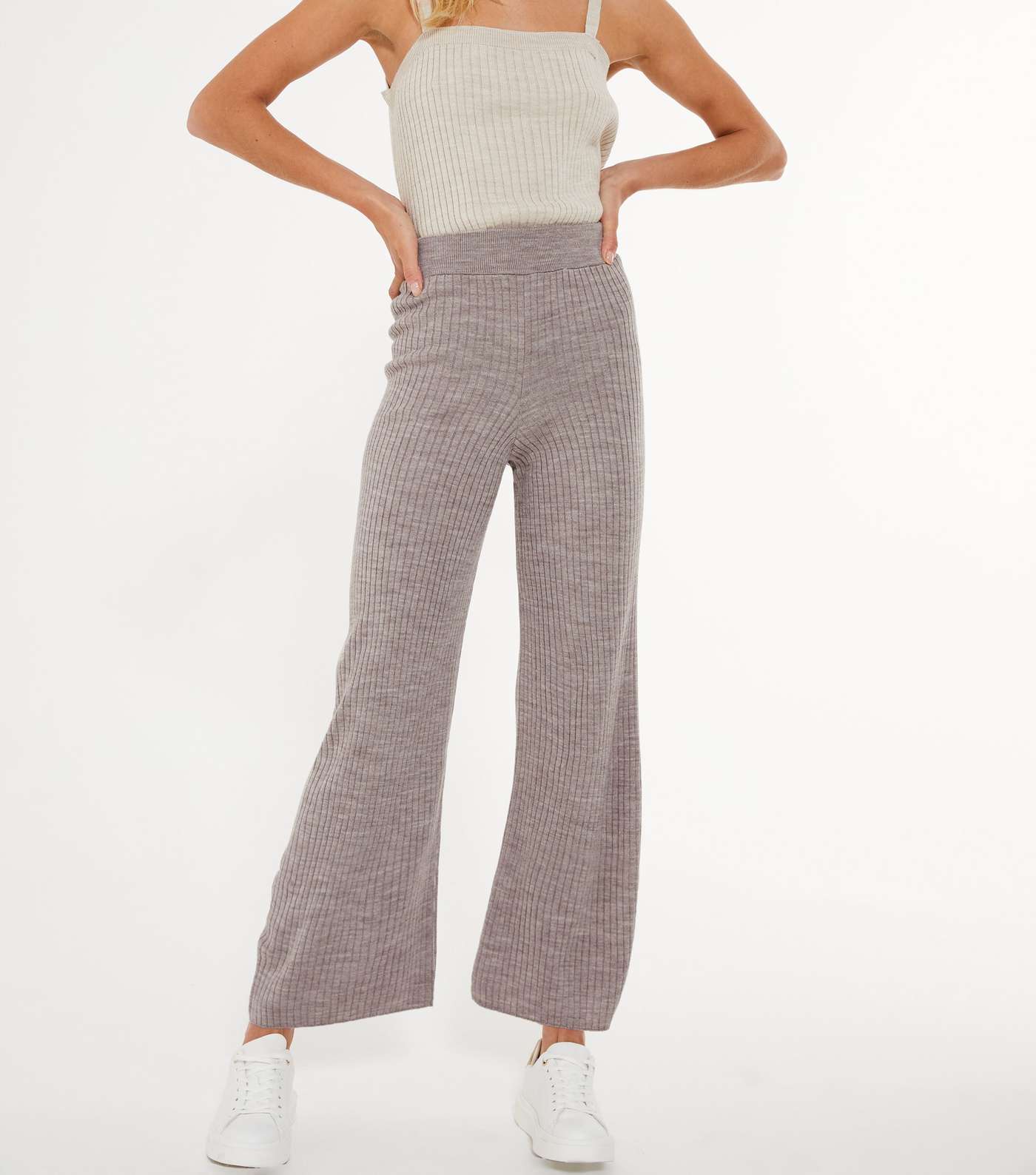 Petite Stone Wide Leg Ribbed Knit Trousers Image 2