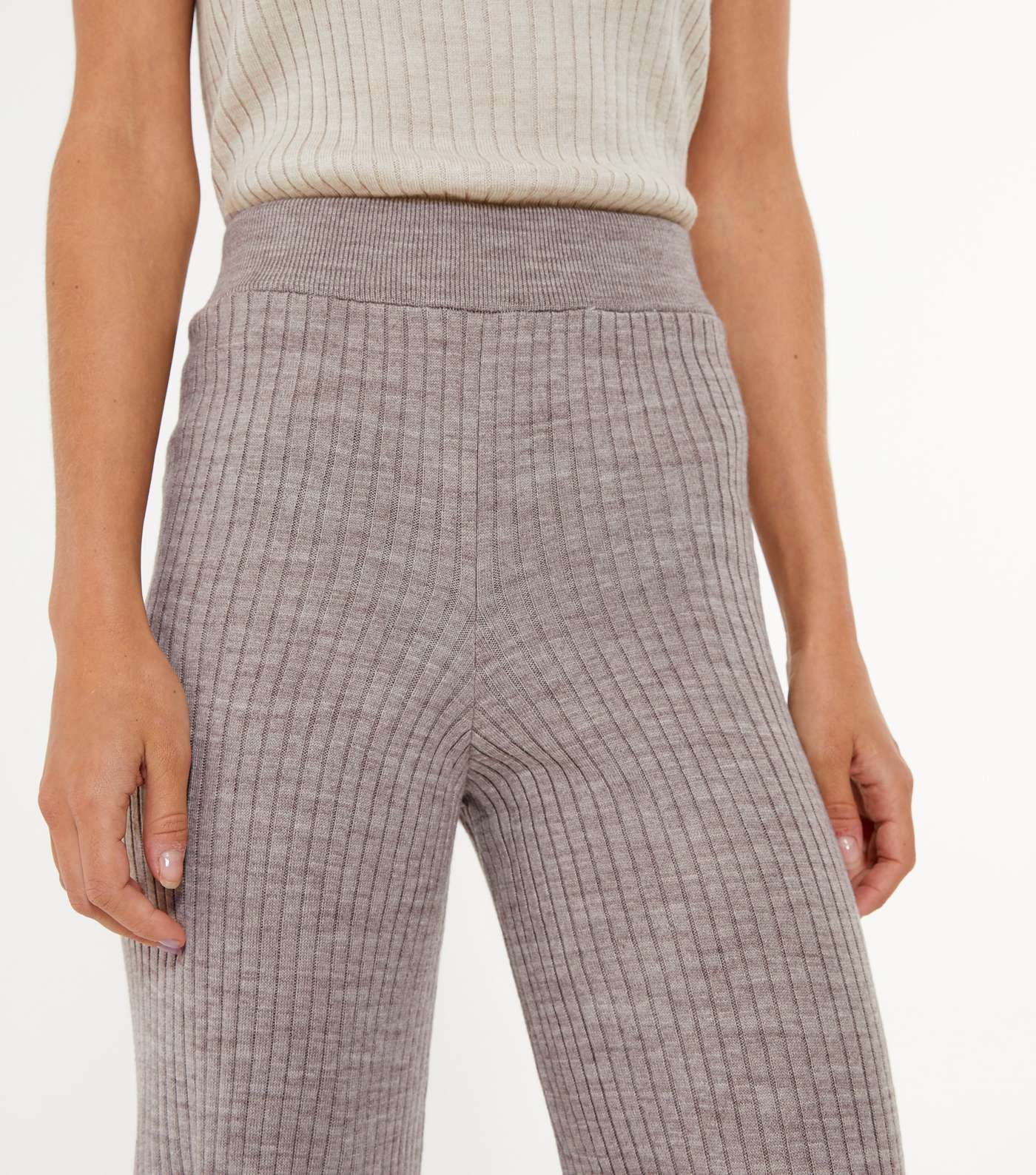 Petite Stone Wide Leg Ribbed Knit Trousers Image 4