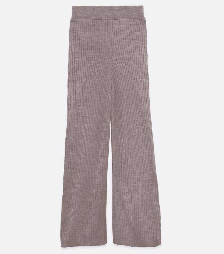 Petite Stone Ribbed Knit High Waist Flared Trousers