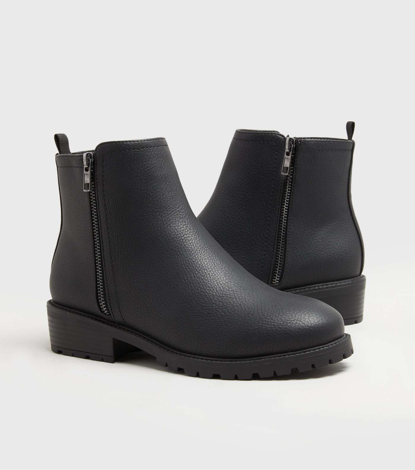 Wide Fit Black Zip Side Chunky Cleated Boots Image 3