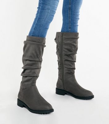 grey knee high slouch boots