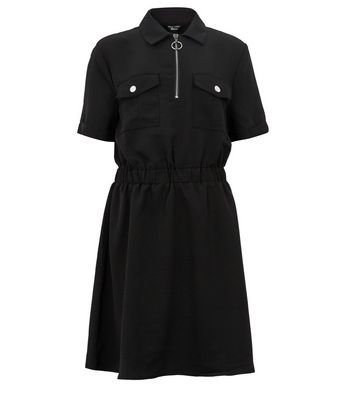 black ring detail shirt dress