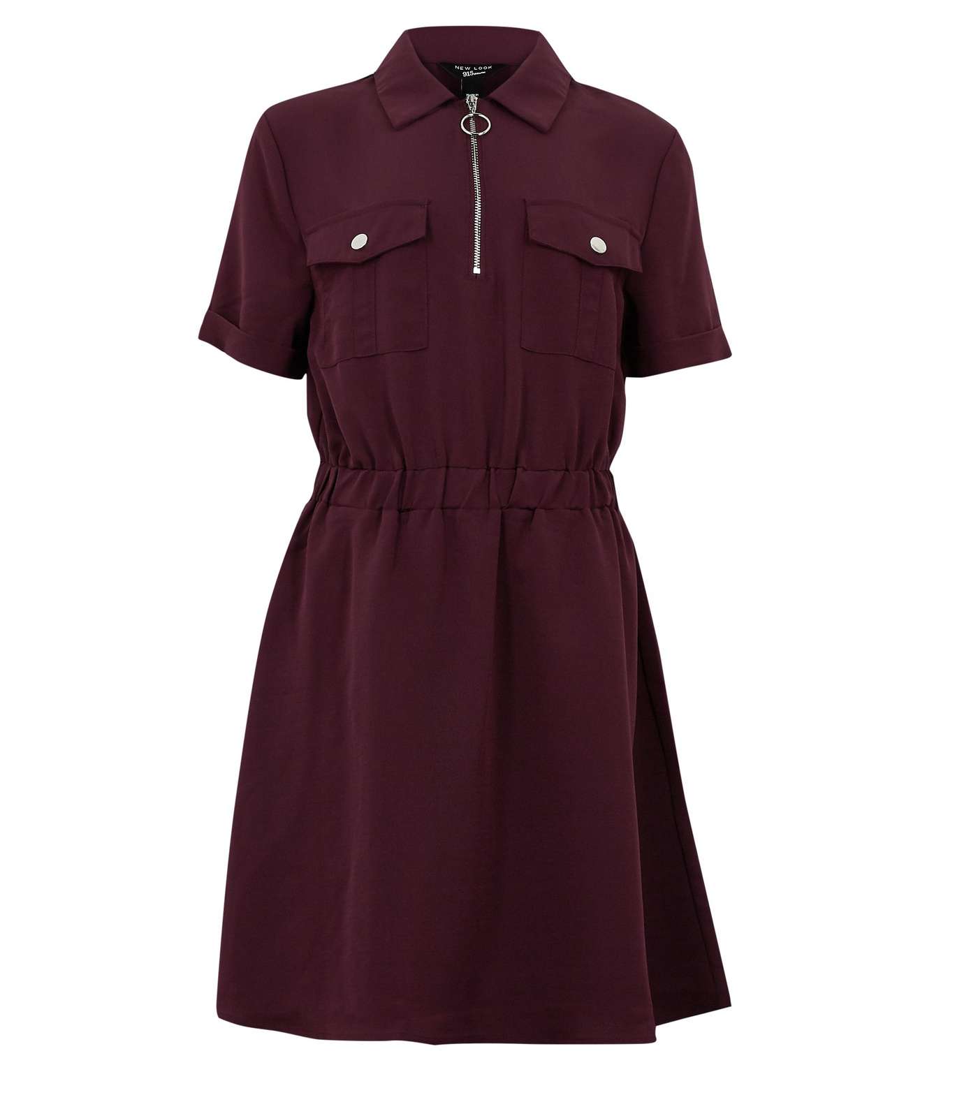 Girls Burgundy Ring Zip Utility Pocket Shirt Dress