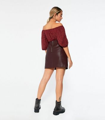 Oasis burgundy 2024 faux leather skirt