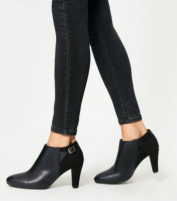 Image of Black Leather-Look Cone Heel Shoe Boots New Look