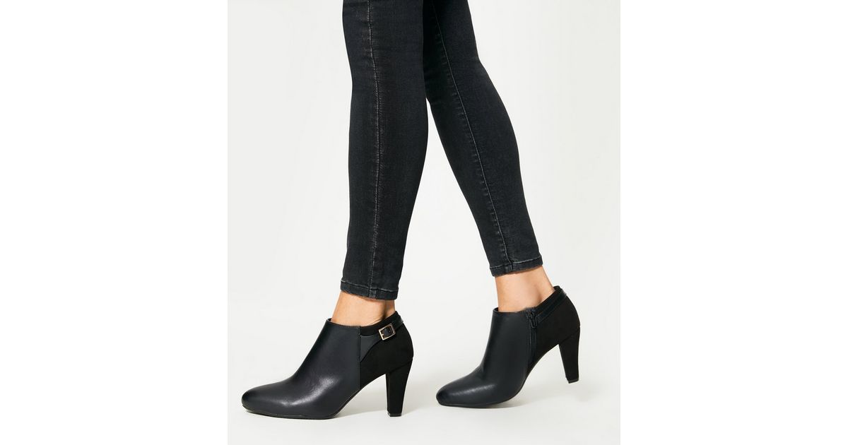 Black Leather-Look Cone Heel Shoe Boots | New Look