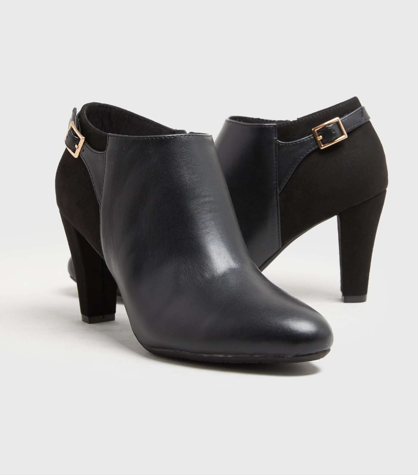 Black Leather-Look Cone Heel Shoe Boots Image 2