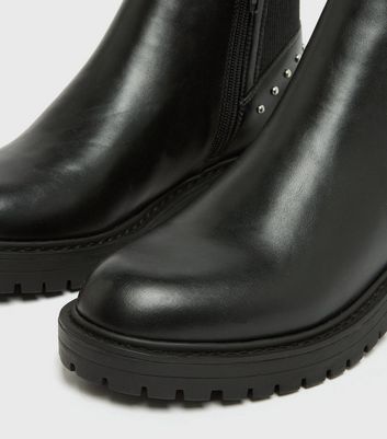 Image of Black Sutdded Chunky Chelsea Boots New Look Vegan