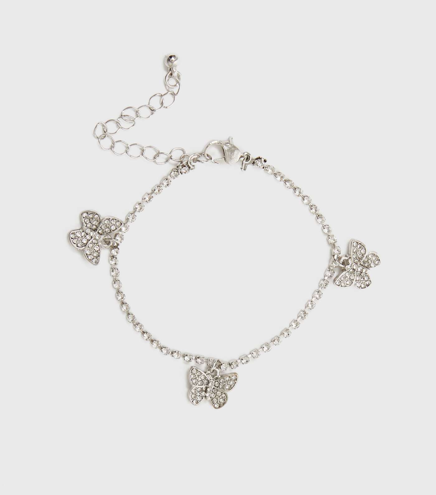 Silver Diamanté Embellished Butterfly Charm Bracelet 
