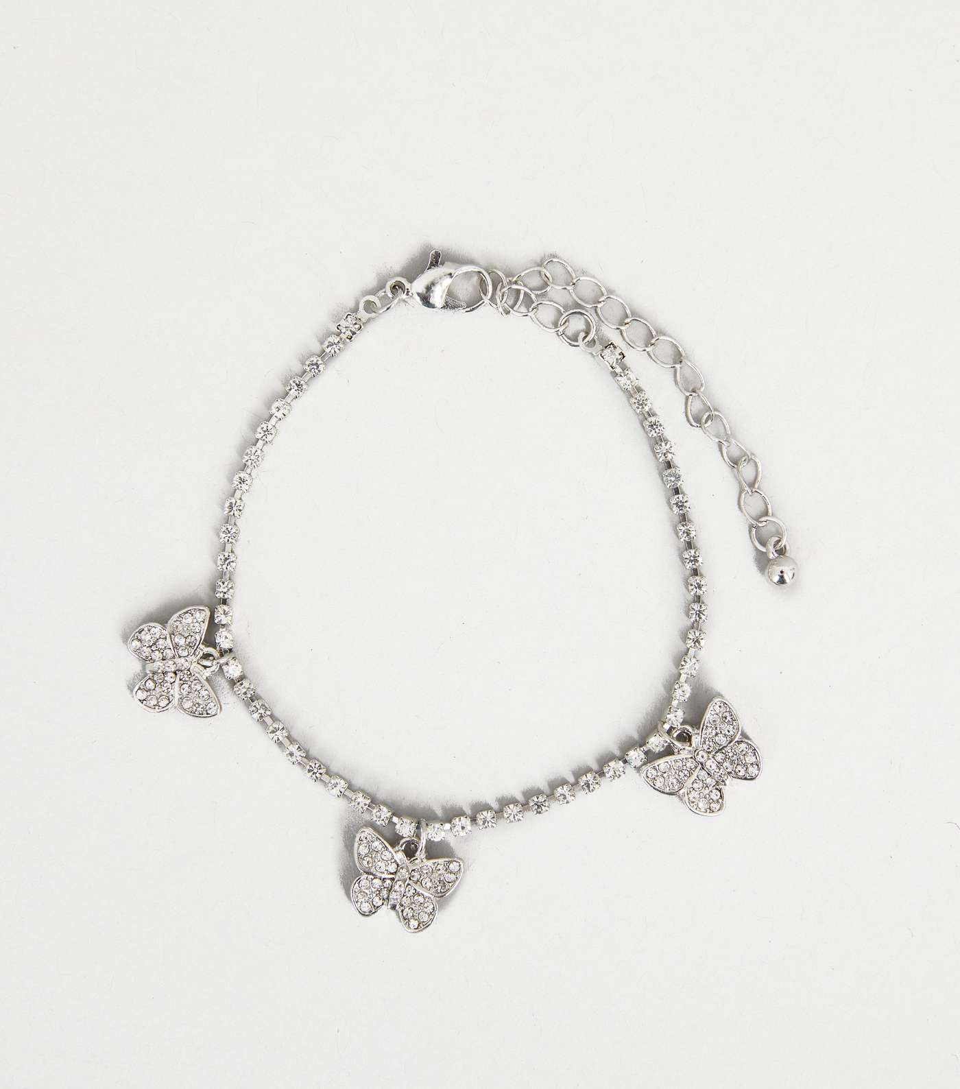 Silver Diamanté Butterfly Charm Bracelet 