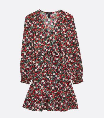Image of Tall Black Floral Puff Sleeve Belted Tea Dress New Look