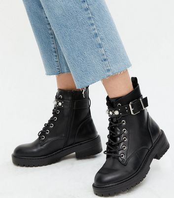 black lace up ankle boots new look