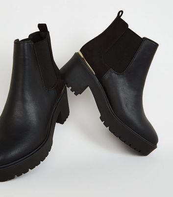 Black Metal Trim Chunky Chelsea Boots 