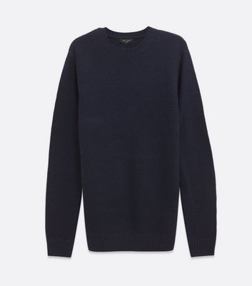 Image of Navy Purl Stitch Crew Neck Jumper New Look