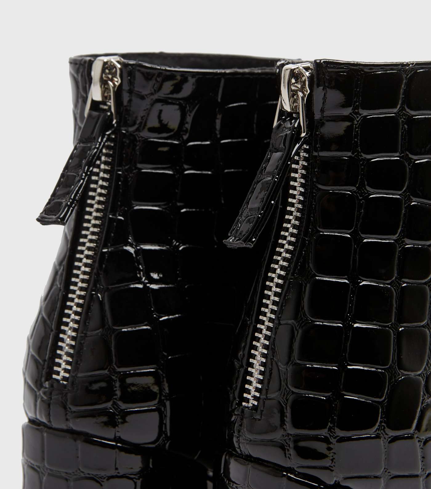 Wide Fit Black Faux Croc Block Heel Boots Image 3