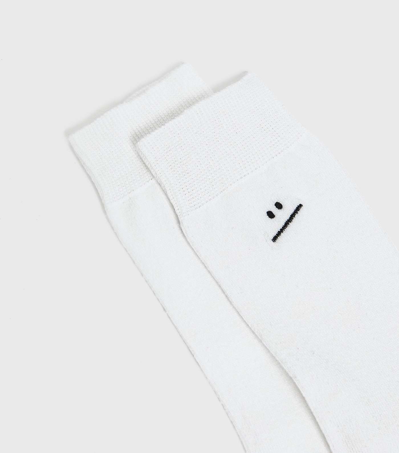 White Awkward Face Embroidered Socks Image 2