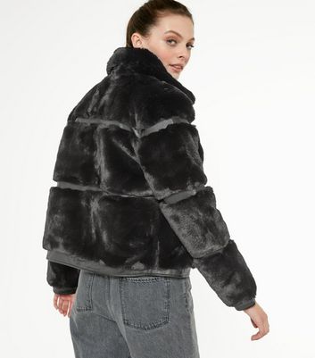 black pelted faux fur aviator coat