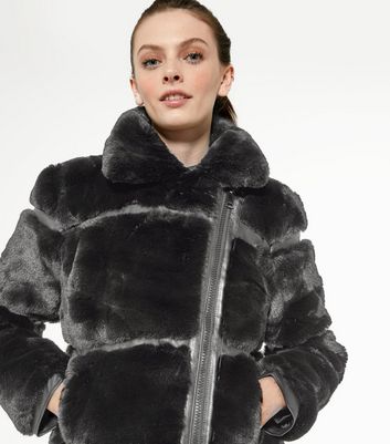 New look black store pelted faux fur jacket