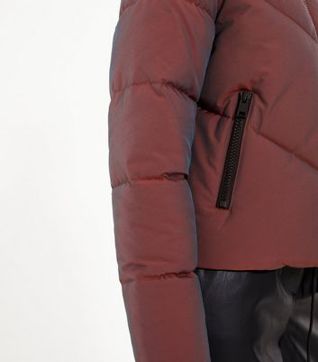 Burgundy 2 Tone Boxy Puffer Jacket 