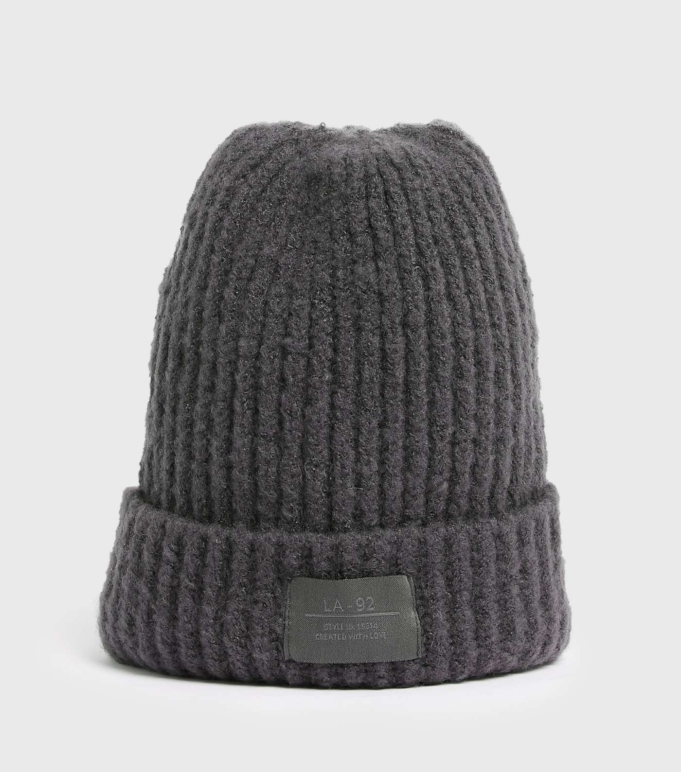 Navy Ribbed Knit Tab Front Beanie