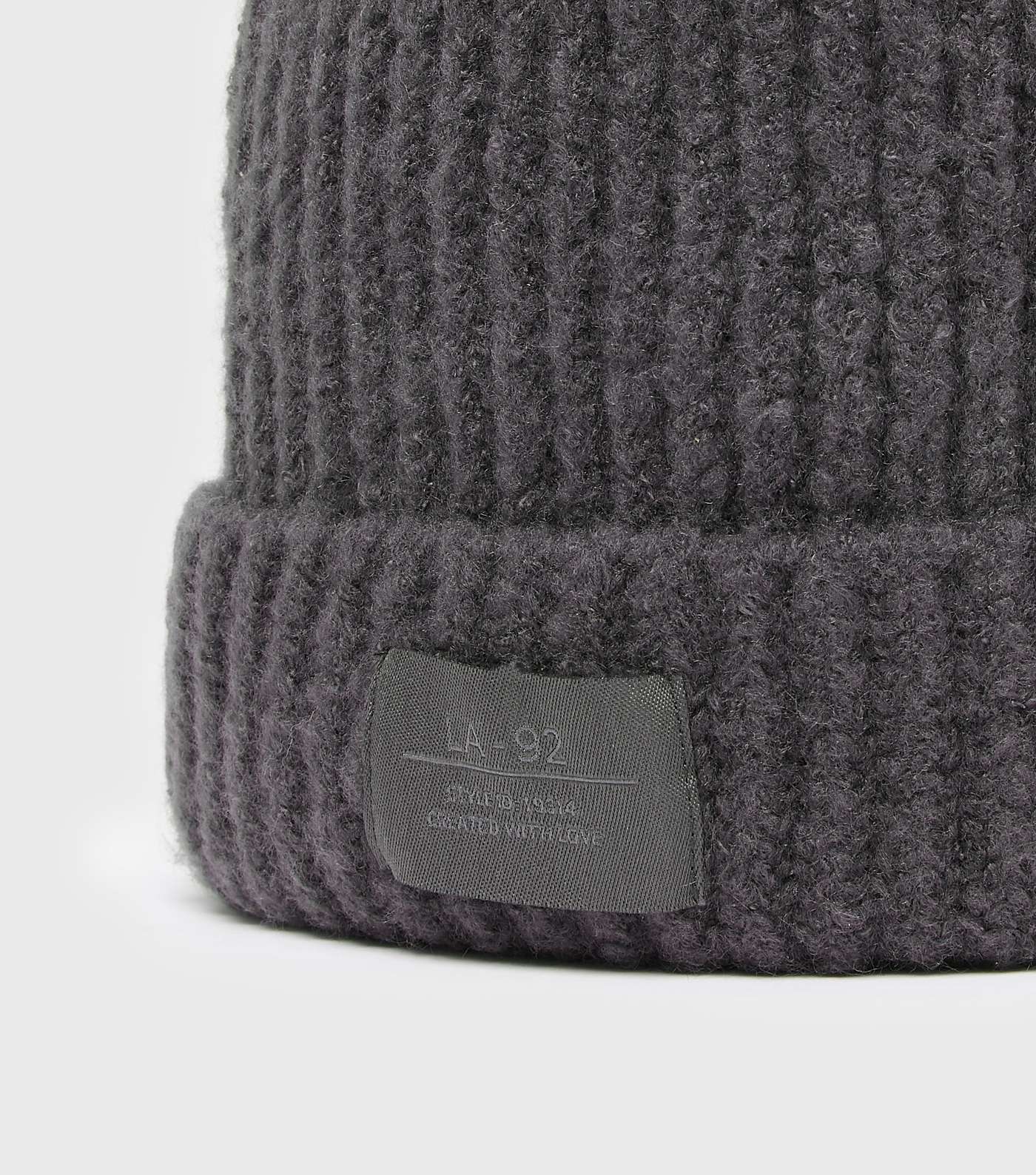 Navy Ribbed Knit Tab Front Beanie Image 3