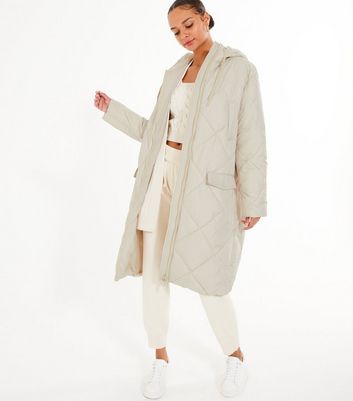 new look longline quilted puffer coat in cream