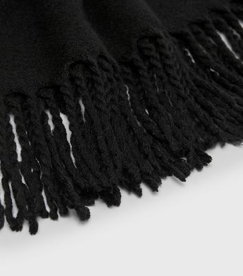 Image of Black Plain Tassel Scarf New Look