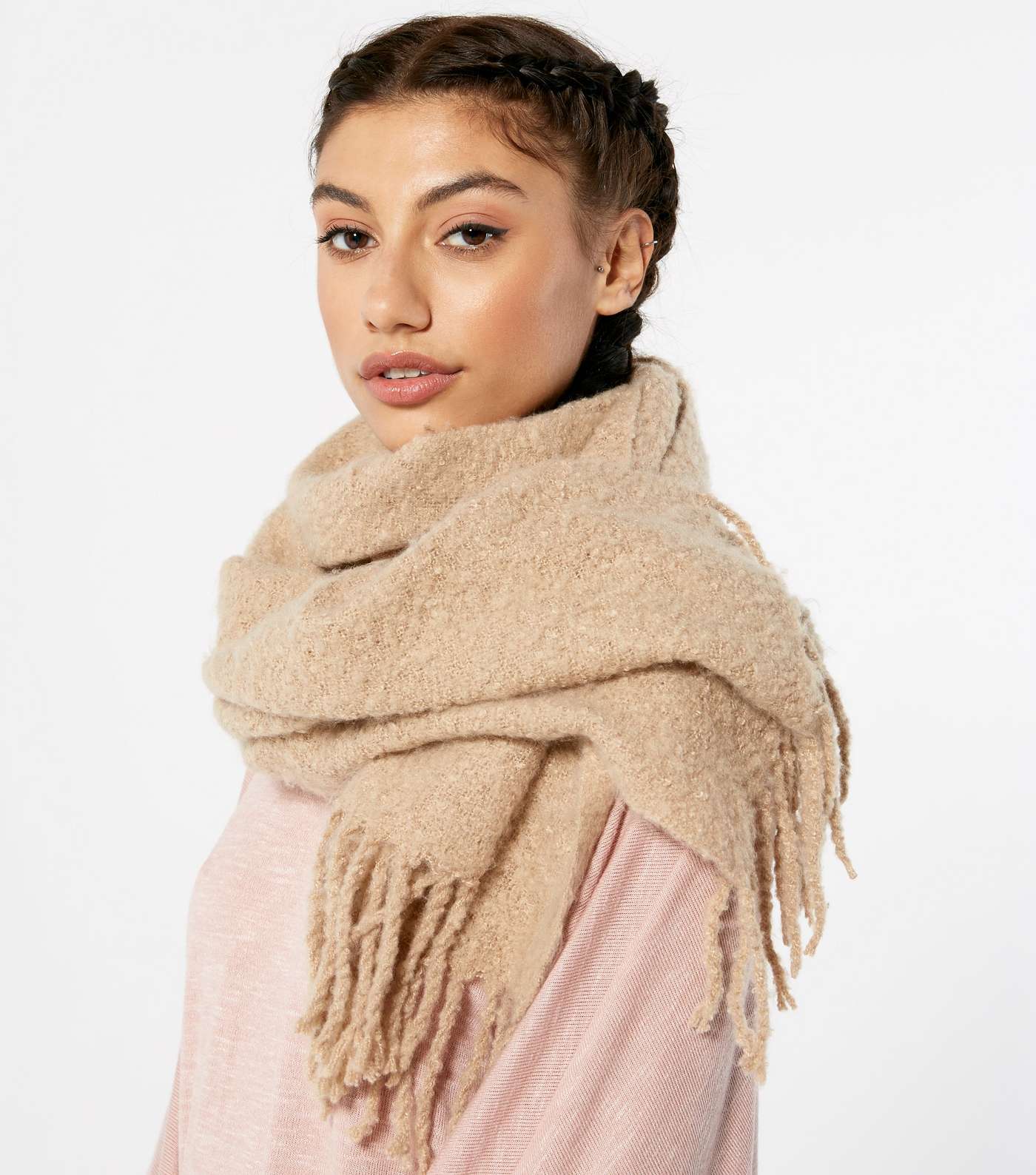 Camel Soft Knit Tassel Scarf Image 2