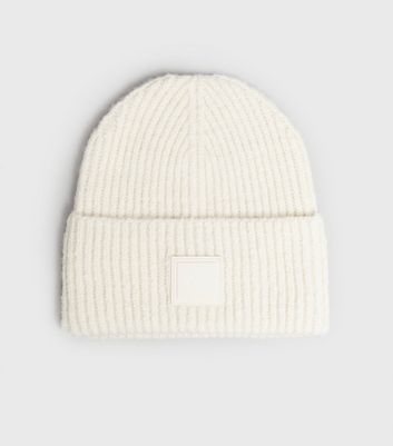 Cream Tab Front Chunky Knit Beanie | New Look