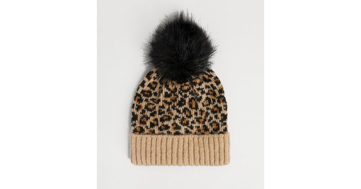 Brown Leopard Faux Fur Bobble Hat New Look